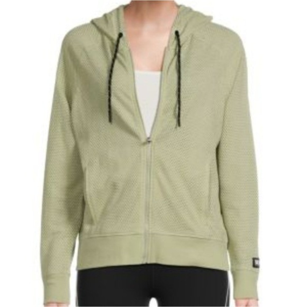 DKNY Sport Sage Green‎ Mesh Zip Hoodie Lightweight Drawstring Jacket